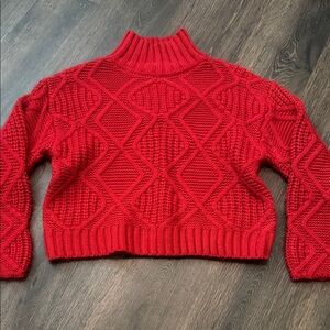 Sugar + Lips Red Knit Textured Turtleneck Sweater